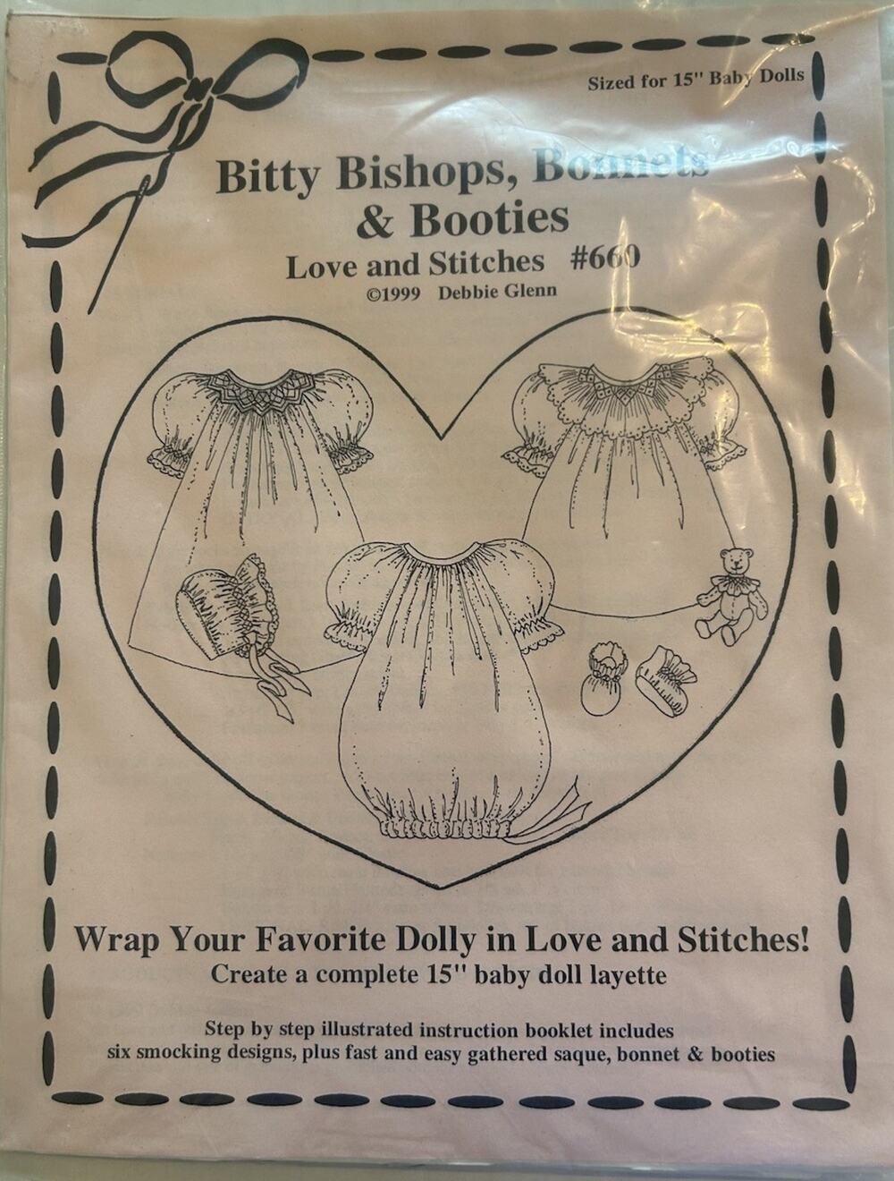 Vtg Love & Stitches Bitty Bishops Bonnets Booties Pattern for 15” Baby Doll #660